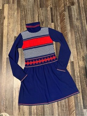 Gucci Navy Knit Dress with Red & White Fair Isle Panel